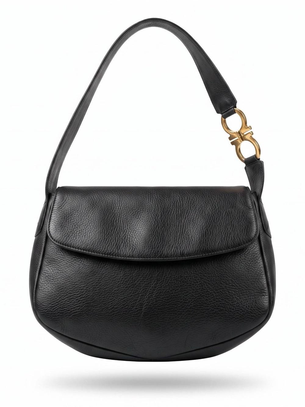 Salvatore Ferragamo Black Leather Shoulder Bag with Gold Hardware - Picture 2 of 7